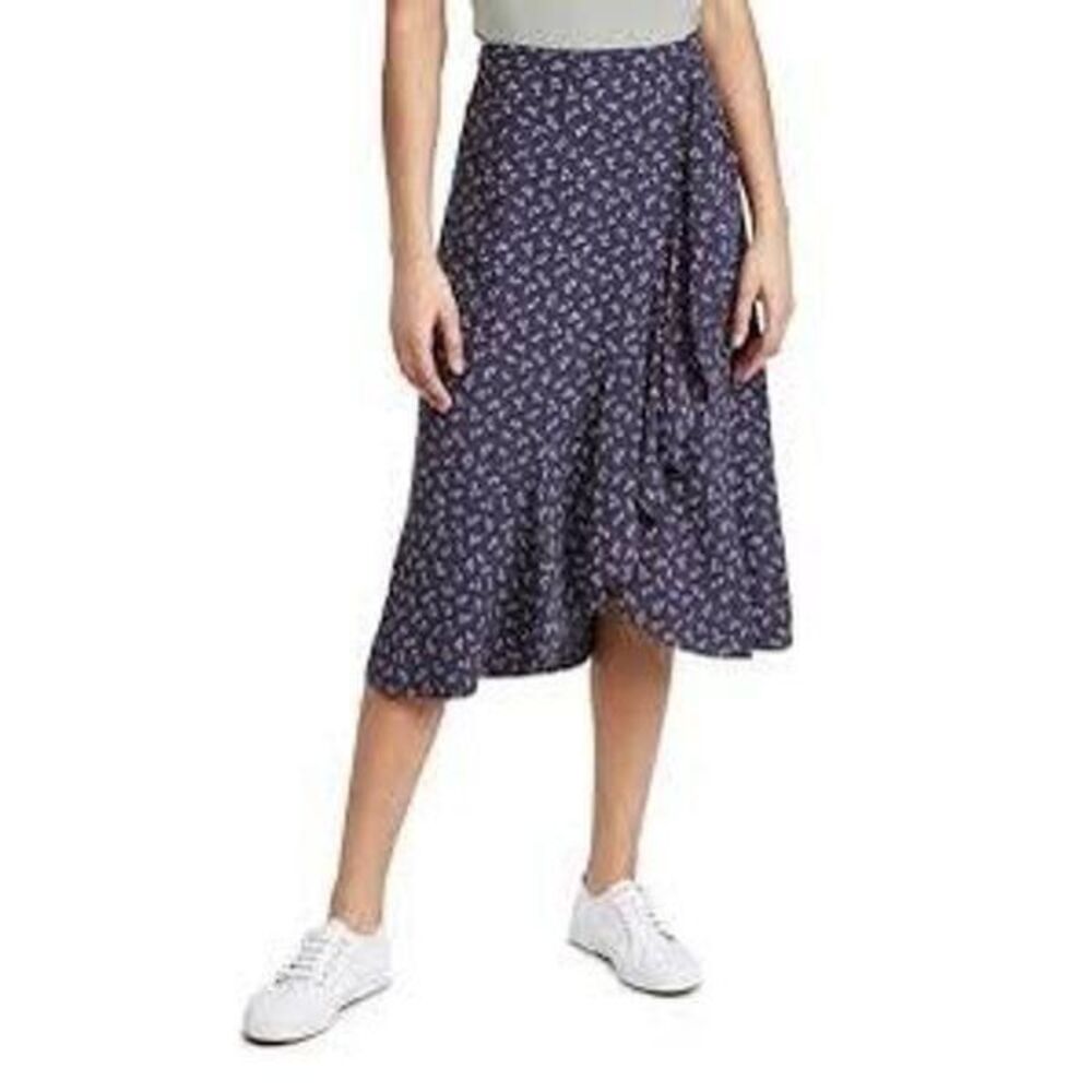 NWOT Sz 14 Madewell Draped Ruffle Midi Skirt in Spring Fling Navy Print Retail $